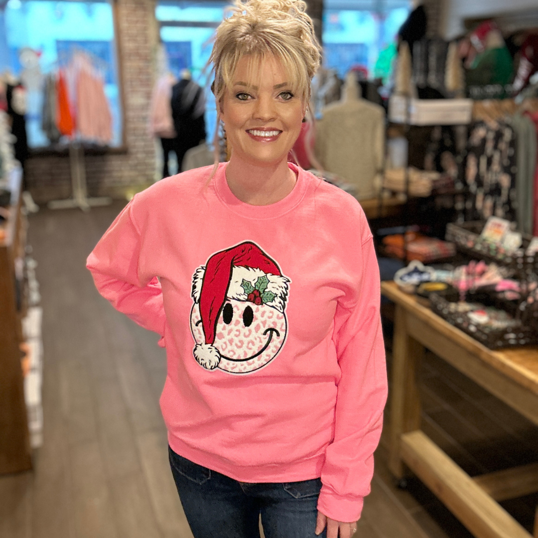 Hot Pink Santa Smiley Sweatshirt