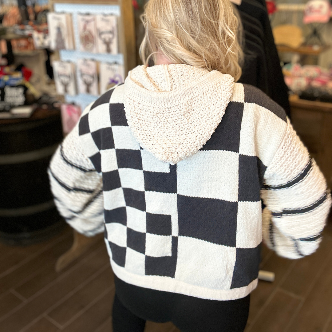 Hooded Checker Sweater